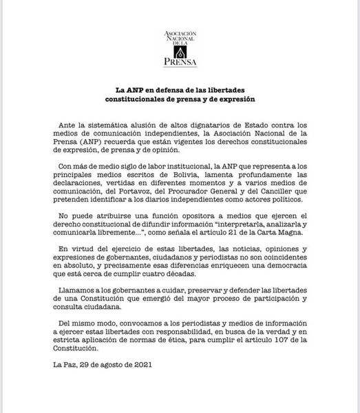 ANP recuerda la vigencia de los derechos constitucionales en el país y  lamenta las declaraciones de autoridades del gobi – deRedes.tv