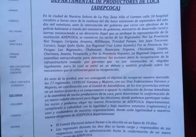 Lea las determinaciones que de tomaron en la reciente asamblea de los cocaleros…