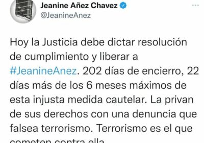 Desde el Twitter de Áñez: “Hoy la justicia debe dictar resolución de cumplimient