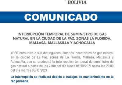 Yacimientos Petrolíferos Fiscales Bolivianos @YPFB_corp interrumpirá de forma temporal del suministro de gas…