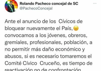 Concejal MAS: “Si es necesario tomaremos el Comité Cívico Cruceño”