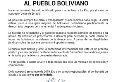 #Ultimo Gobernador de #SantaCruz, @LuisFerCamachoV, confirma que fue notificado para declarar por el caso…