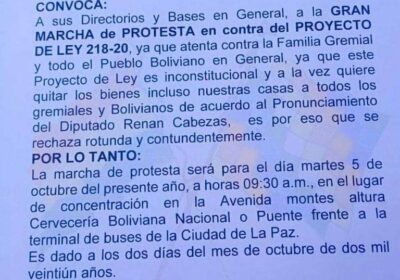 Gremiales del Distrito 6 de la ciudad de El Alto anuncian una marcha…