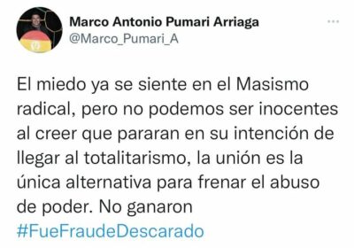 Pumari: “El miedo ya se siente en el masismo radical”