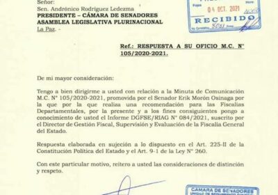 Fiscal General recibe minuta del Senado donde se pide respeto al art. 151 y rol