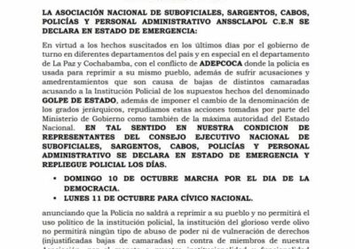 Circula comunicado de suboficiales, sargentos, cabos y policías que anuncian rep