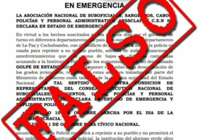 Policia Boliviana aclara que supuesto comunicado que circula en RR.SS. es falso