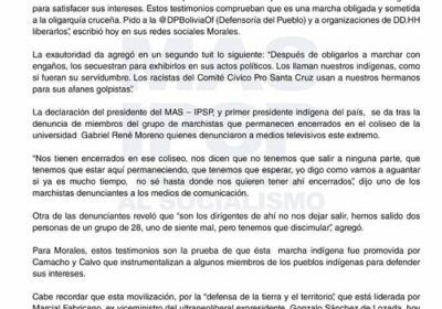 Evo denuncia «encierro inhumano» contra marchistas indígenas