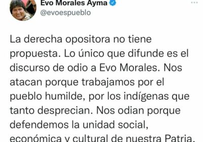 Evo: “La derecha opositora no tiene propuesta”, lo único que difunde es el discu