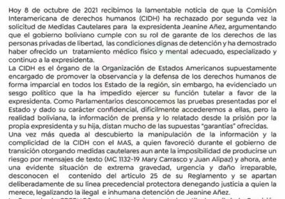 Creemos condena rechazo a medidas cautelares de Añez y denuncia «actitud servil»