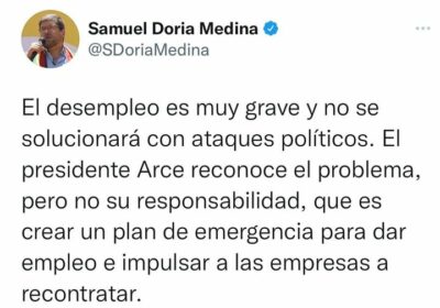 Doria Medina: “El desempleo es muy grave y no se solucionará con ataques polític