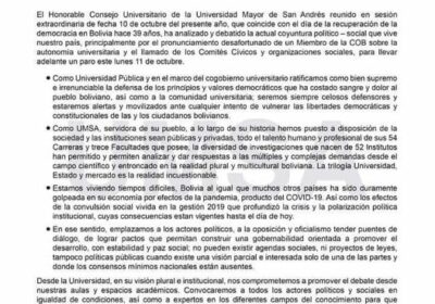 UMSA no acatará paro cívico de este lunes, califica movilización como desafortun