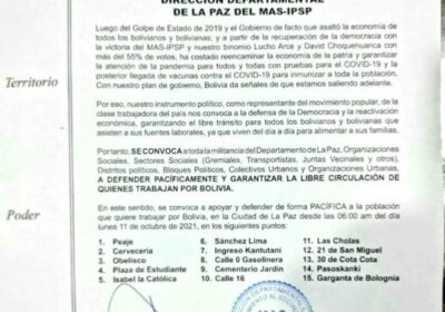 MAS en La Paz convoca a garantizar libre circulación ante paro cívico anunciado