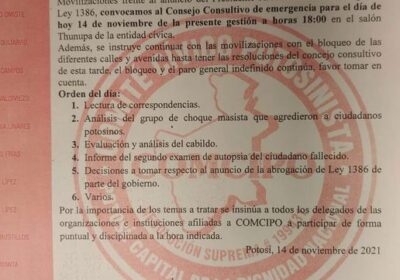 Comcipo se reúne esta tarde para analizar anuncio de abrogación de la Ley 1386