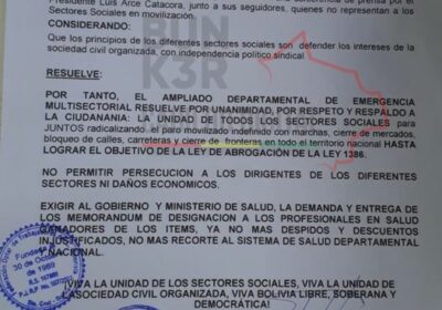 Resulución de Ampliado Departamental Multisectorial: El paro continúa