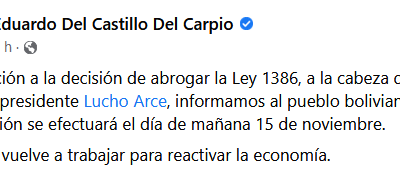 Ministro Del Castillo anuncia que mañana 15 de noviembre se efectuará la abrogac