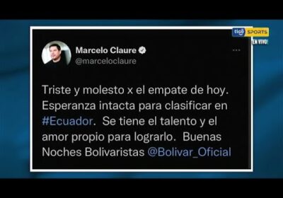 Este fue el Twitt de Marcelo Claure tras el empate de Bolívar ante la U. Católica.