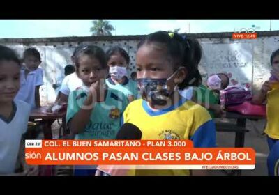 Alumnos del colegio El buen samaritano, pasan clases bajo un árbol