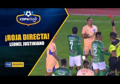 #CopaTigo🏆💥 ¡Roja directa! Fuerte entrada de Leonel Justiniano que terminó con roja 🟥.