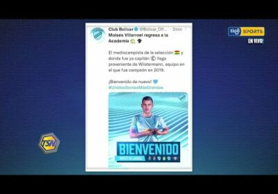 Moisés Villarroel, por tercera vez en Bolívar. Así le da la bienvenida el club Bolívar en su RR.SS.