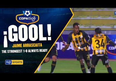 ¡Gol de Tthe Strongest! Jaime Arrascaita sacó el remate cruzado y anota el primer gol del partido