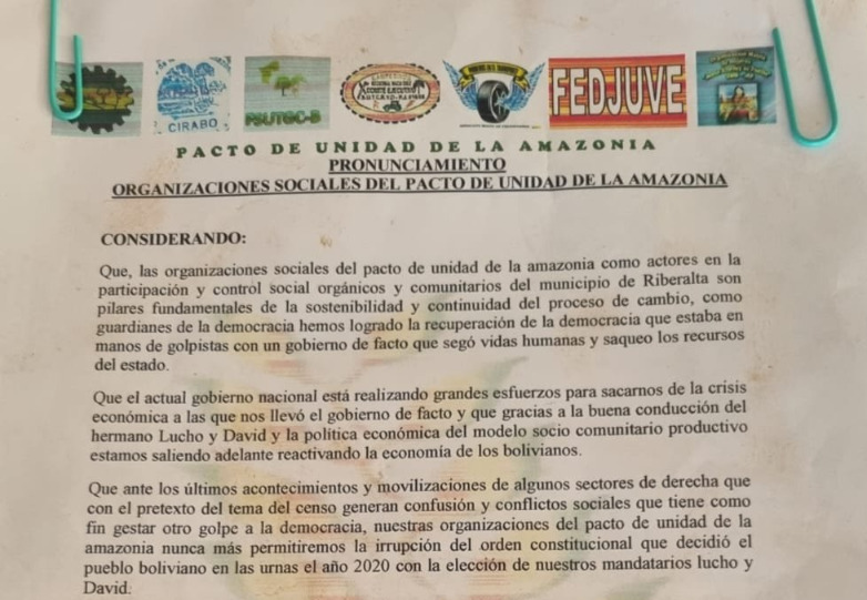 El Pacto de Unidad de la Amazonía se declara en estado de emergencia ante intentos de desestabilización