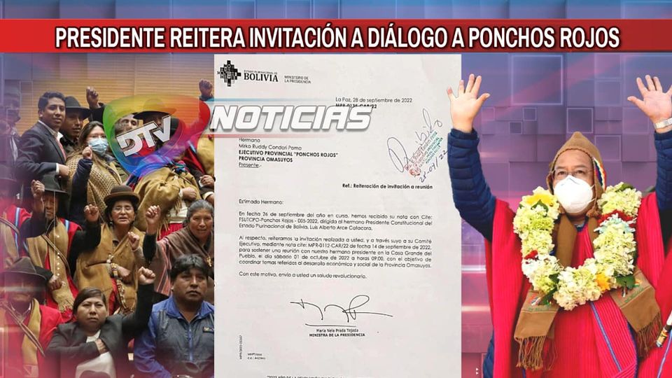 Presidencia invita a reunión a Ponchos Rojos este sábado en La Paz