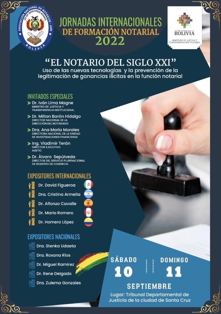 Inauguran este sábado las Jornadas Internacionales de Formación Notarial en Santa Cruz