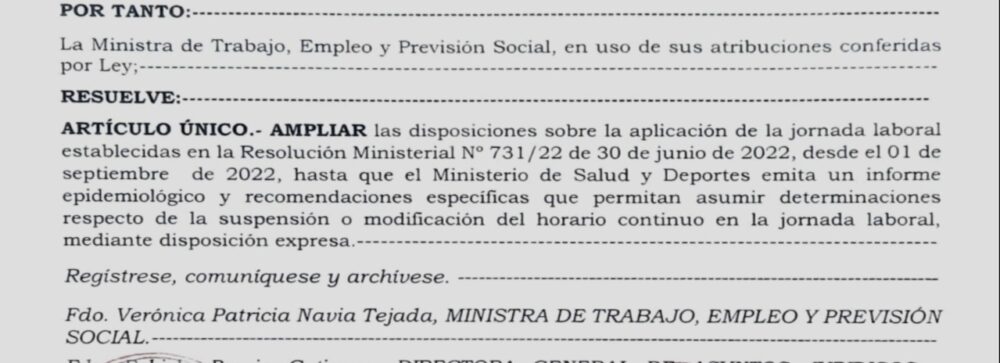 Trabajo amplía la vigencia del horario continuo en el sector público y privado