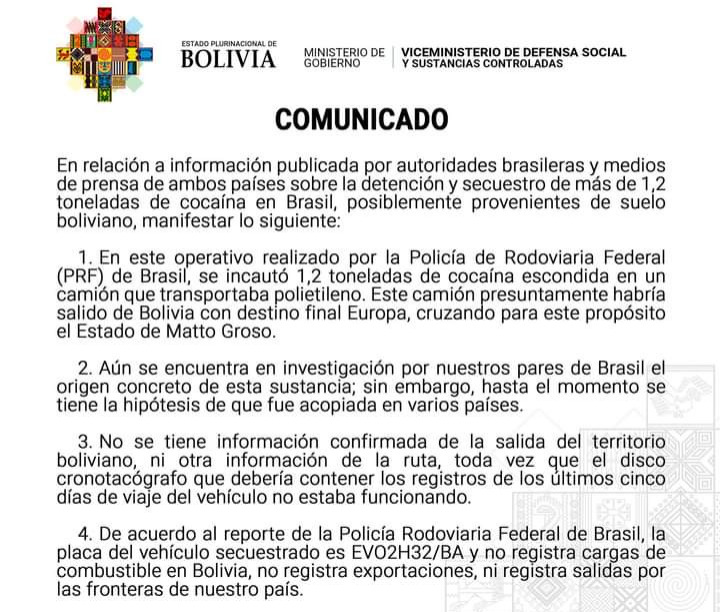 Oficial: Vehículo interceptado en Brasil con droga no salió de Bolivia