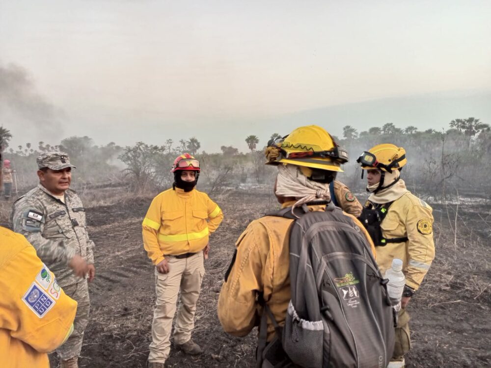 Más de un centenar de bomberos intensifican su trabajo para mitigar el incendio en el Parque Otuquis