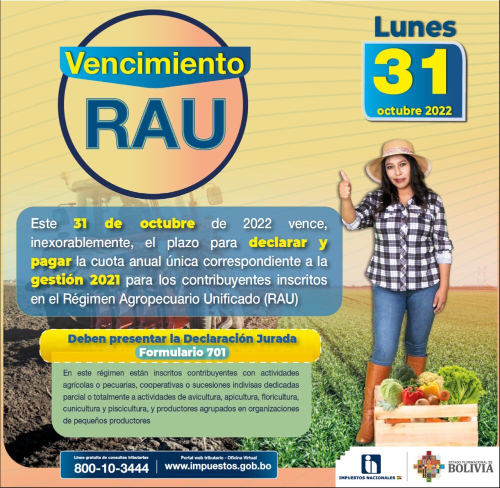 Impuestos recuerda que el plazo para declarar y pagar el RAU vence el 31 de octubre