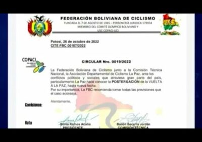 Se suspende LA VUELTA A LA PAZ, a la espera de novedades en torno a la actualidad social.