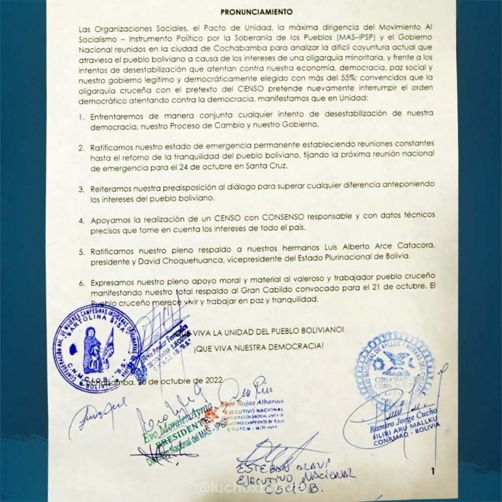 Luis Arce, Choquehuanca y Evo deciden enfrentar unidos a la “oligarquía cruceña”