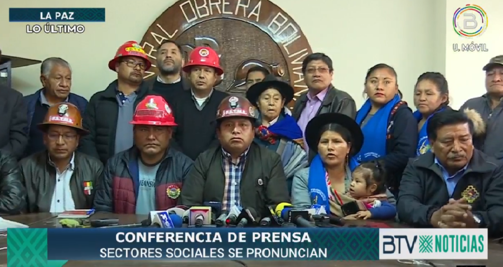 COB anuncia movilizaciones departamentales del 4 al 6 de noviembre para defender la democracia