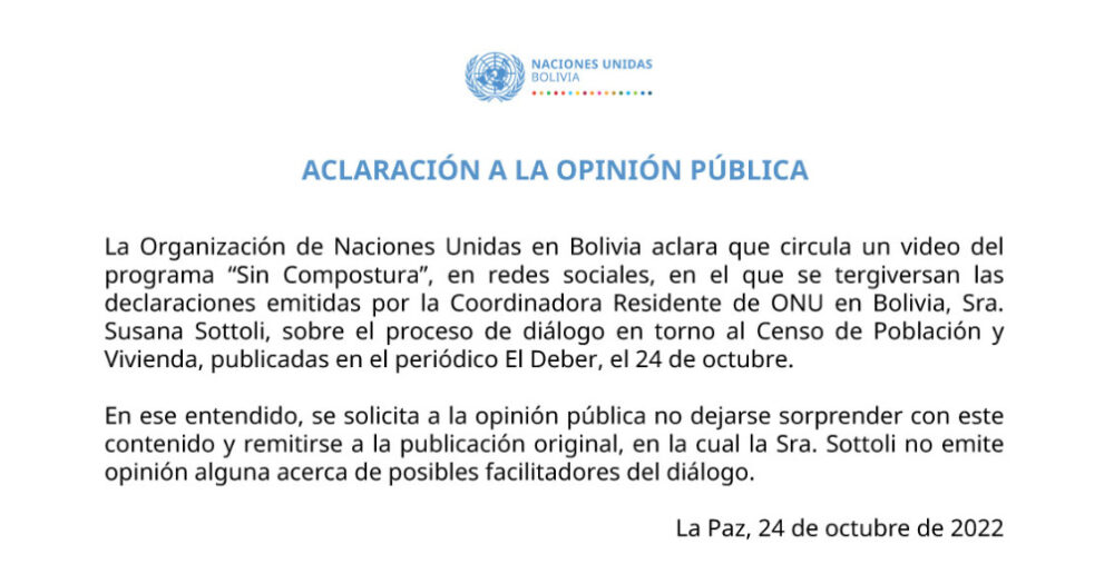 La ONU denuncia que en video del programa “Sin Compostura” se tergiversa declaraciones de Sottoli 