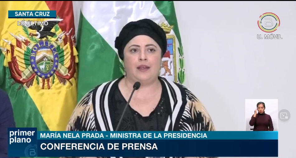 La ministra de la Presidencia, María Nela Prada, en conferencia de prensa. (Foto: Captura de pantalla).