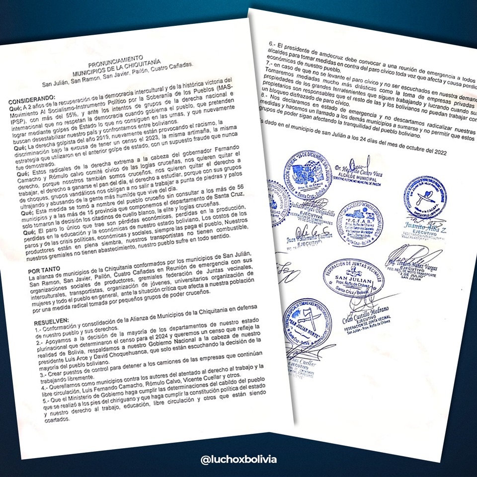 Arce saluda compromiso de los municipios de la Chiquitanía de cuidar la estabilidad económica, social y política del país