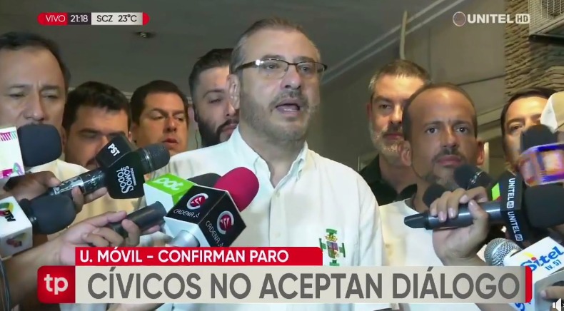 Los cívicos rechazaron reinstalar el diálogo e insistieron con el paro indefinido. Foto: Captura.