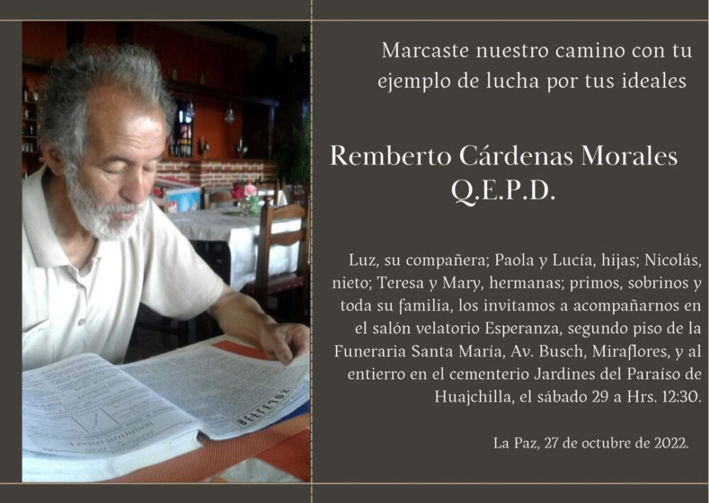 El periodismo boliviano está de luto por el fallecimiento de Remberto Cárdenas