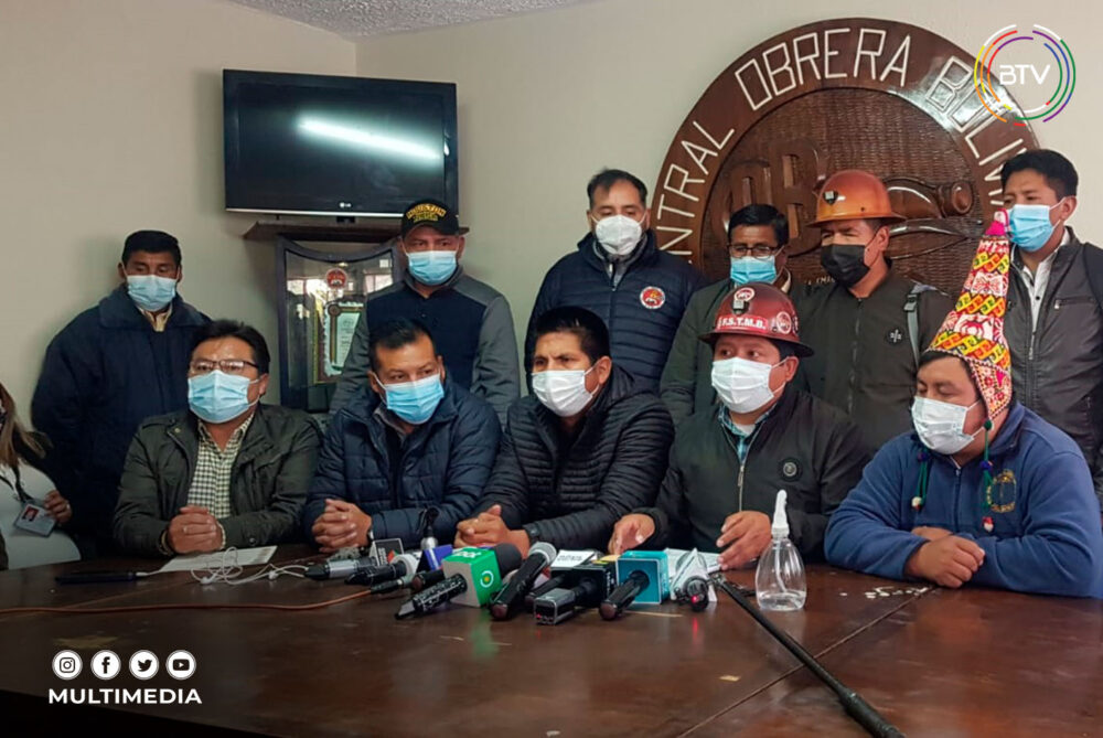 COB y Pacto de Unidad anuncian movilización nacional en rechazo al paro de los cívicos