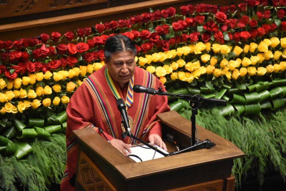 El vicepresidente David Choquehuanca en su informe de gestión. Foto: Gonzalo Jallasi.