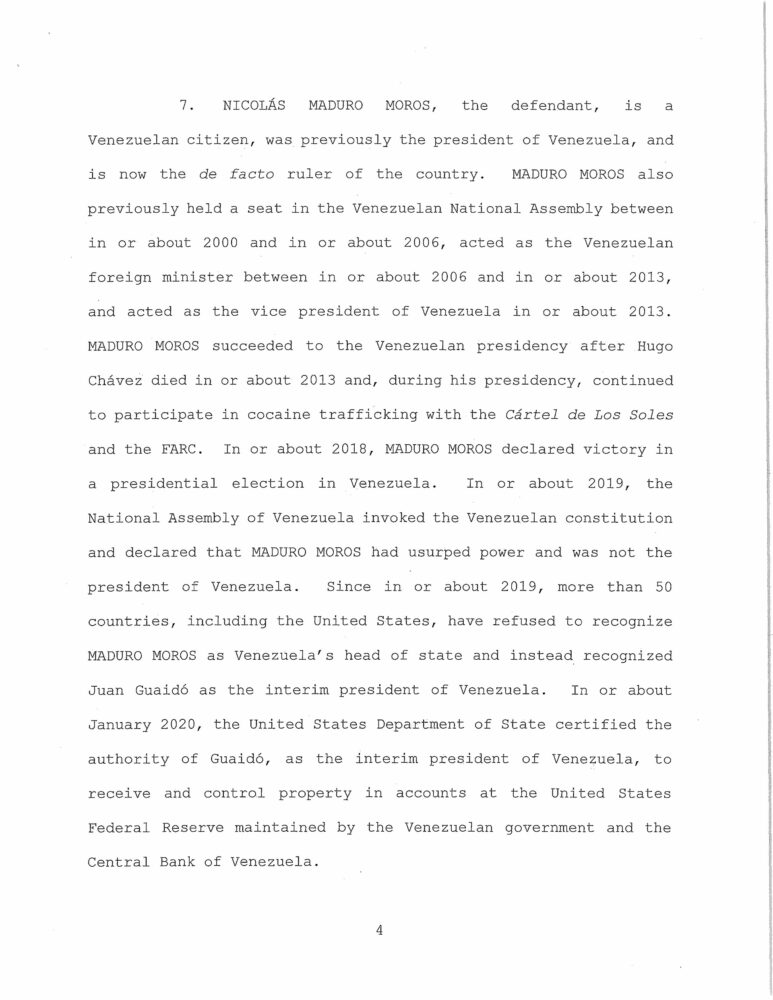 La justicia norteamericana acusa a Maduro de liderar actividades narcoterroristas