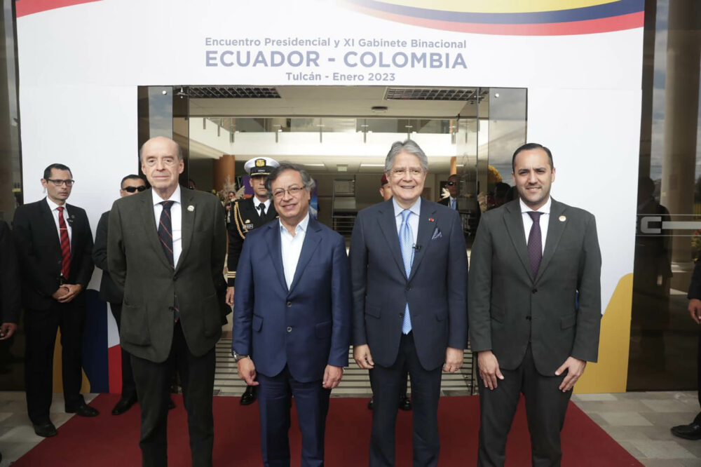 Gustavo Petro, presidente de Colombia, y Guillermo Lasso, presidente de Ecuador, acompañados por los cancilleres de ambos países, lideraron el XI Gabinete binacional Ecuador- Colombia