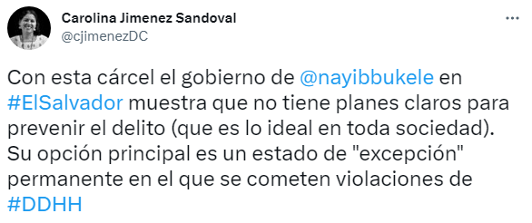 Tuit de Carolina Jiménez Sandoval