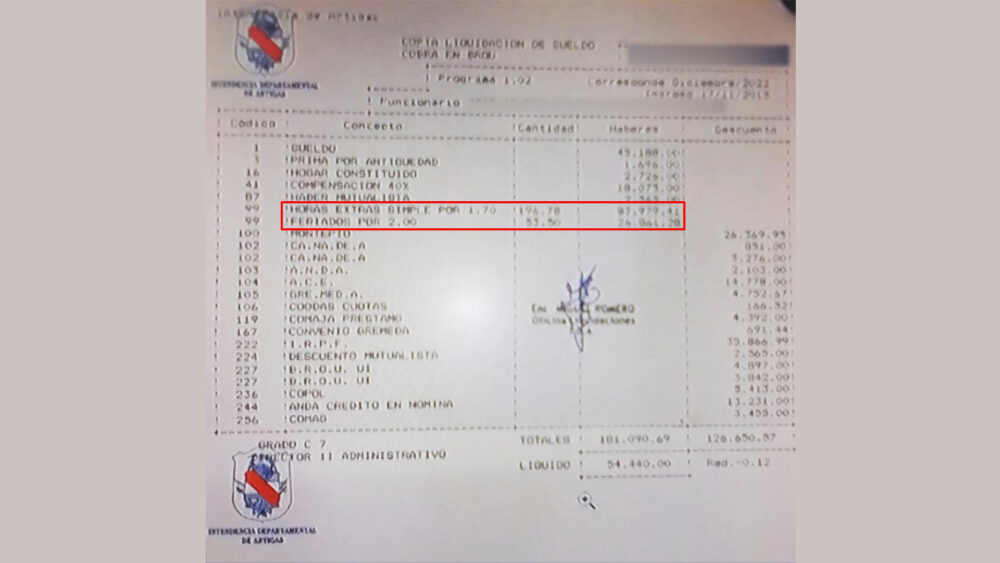 Una fotografía de su recibo de sueldo para pedir un préstamo a una cooperativa local destapó el pago realizado y las horas trabajadas.