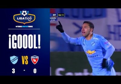 55′ ¡Gol de Bolívar! Algarañaz empuja el balón para poner el tercero en el Hernando Siles.