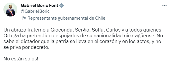 Tuit de Gabriel Boric