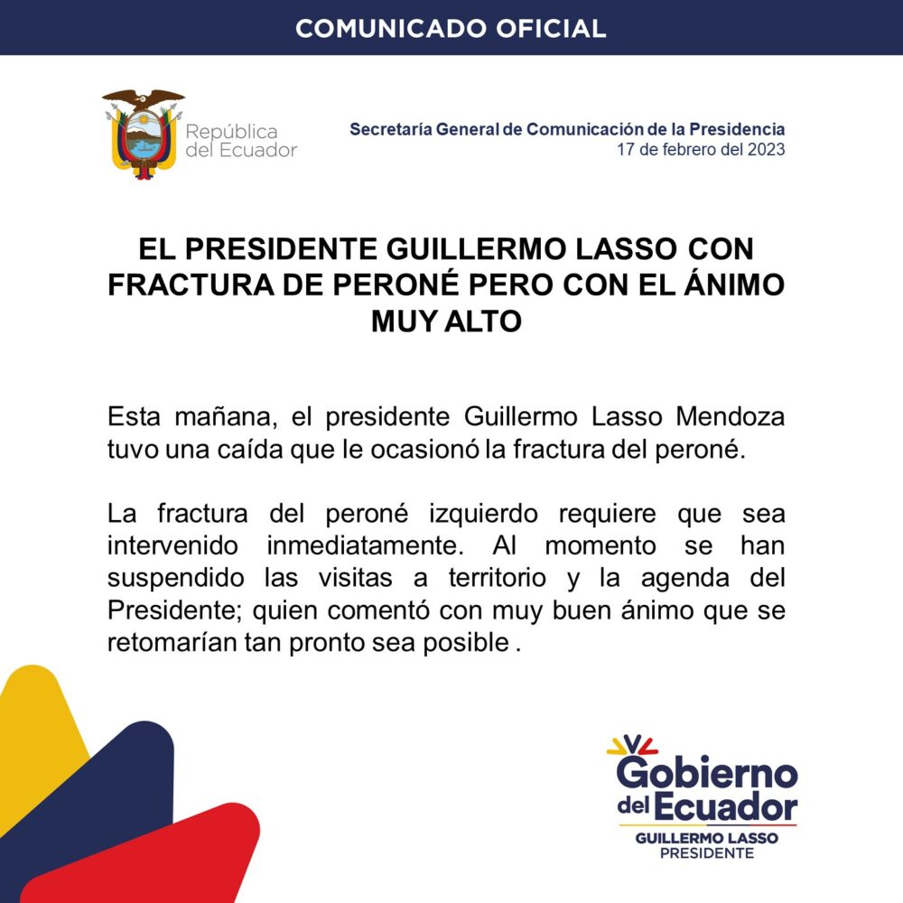 Comunicado de la Secretaría General de Comunicación de la Presidencia de Ecuador (Twitter)