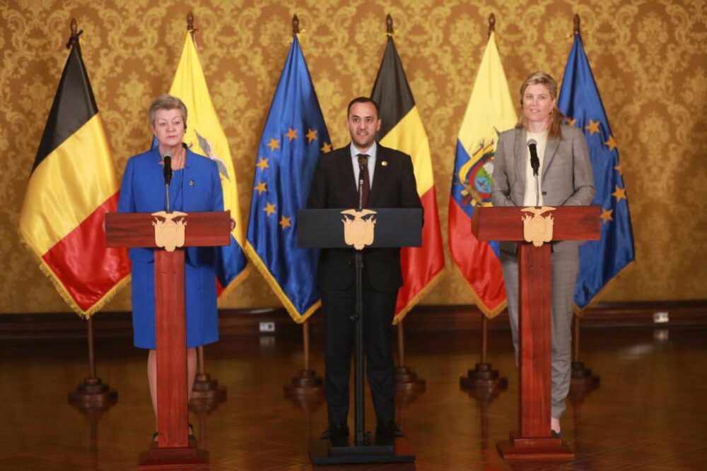 La Comisaria Europea de Asuntos de Interior, la Ministra del Interior de Bélgica y el Canciller de Ecuador anunciaron los compromisos adquiridos en seguridad, lucha contra el narcotráfico y estructuras criminales transnacionales